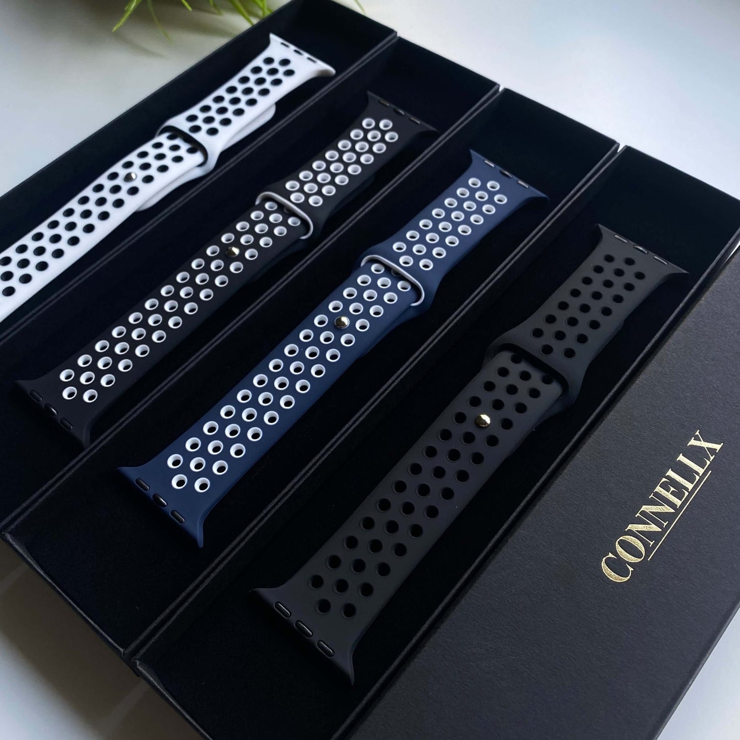 Connellx silicone sport apple watch strap bands luxury iwatch straps black white navy